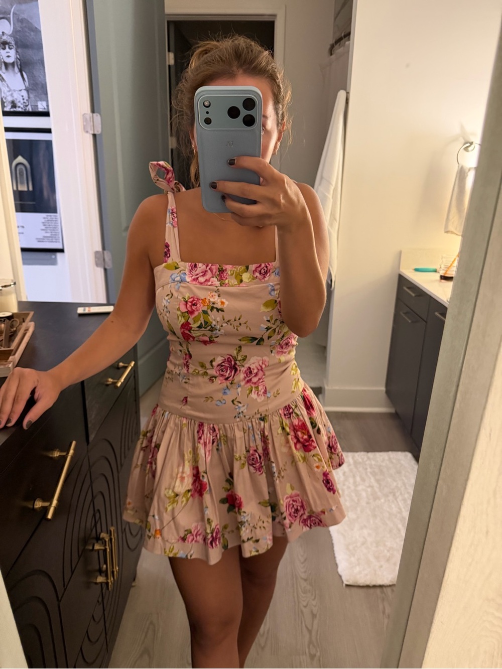Buddy Love Blush Pink Floral Tie-Shoulder Mini Dress